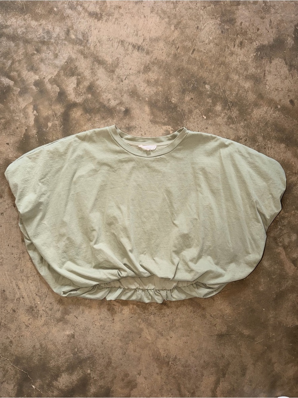 Grey Lab Sage Green Batwing Bubble Hem Crop Top Cotton Large Relaxed
